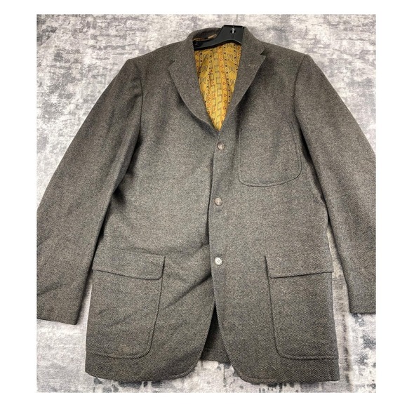Vtg Gentry Penneys Men's 44R Tweed Blazer Brown Basketweave Wool Grandpacore